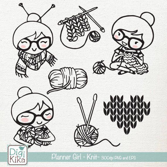 Planner girl knit stamp. Knitting clipart scrapbook paper