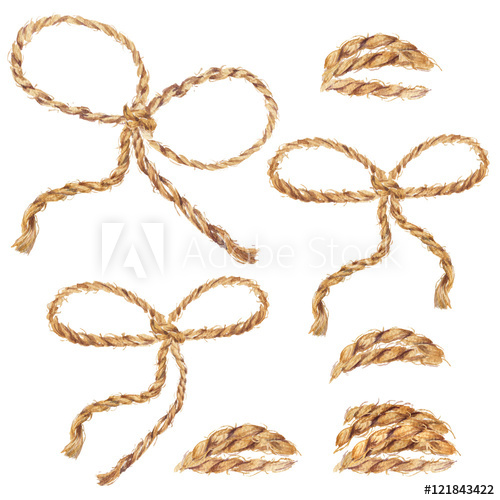 Watercolor hand drawn background. Knot clipart jute
