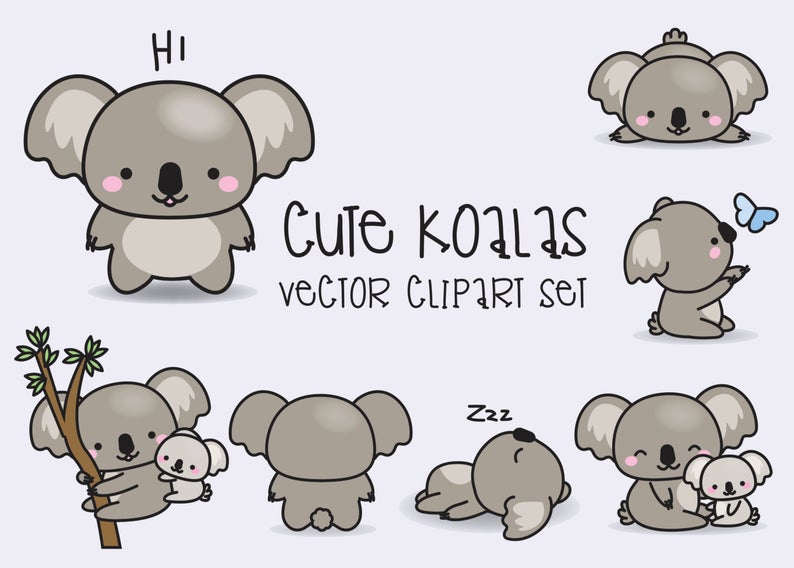 Premium vector cute koalas. Koala clipart kawaii
