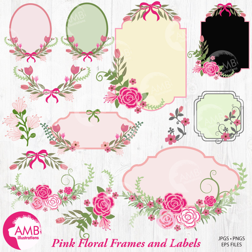 Floral frames and tags. Label clipart shabby chic