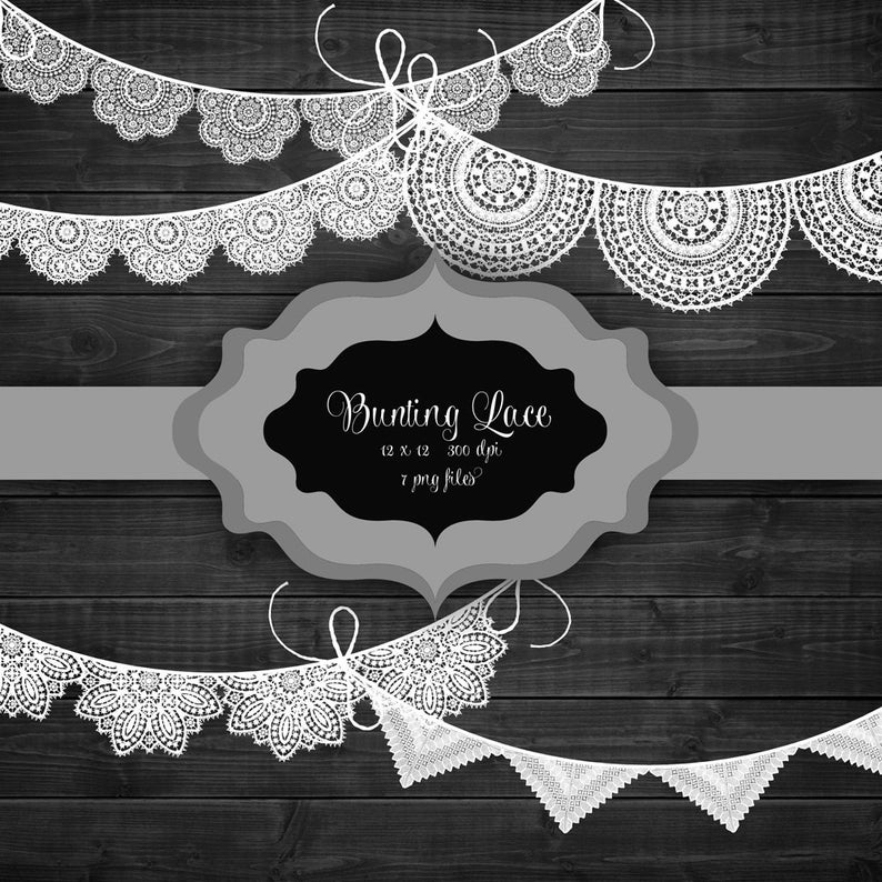Banner digital authentic doily. Lace clipart bunting