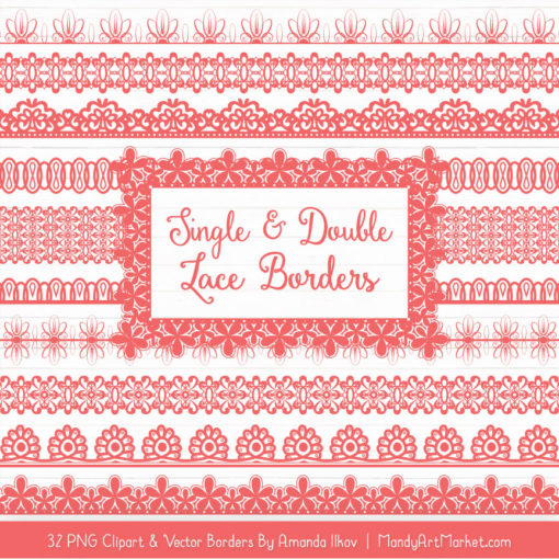 Lace clipart coral lace. Digital borders 
