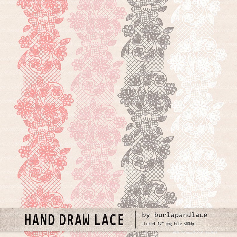 Flower wedding invitation border. Lace clipart lace digital