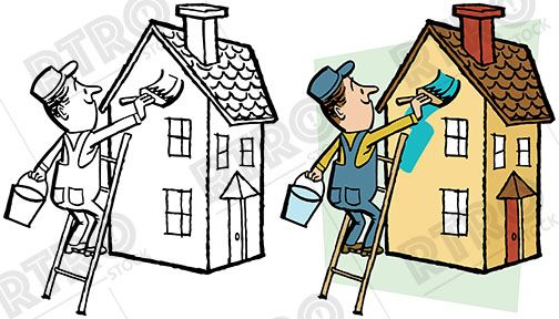 A painter on paints. Ladder clipart house