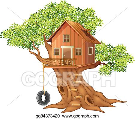 Eps illustration beautiful house. Ladder clipart tree fort