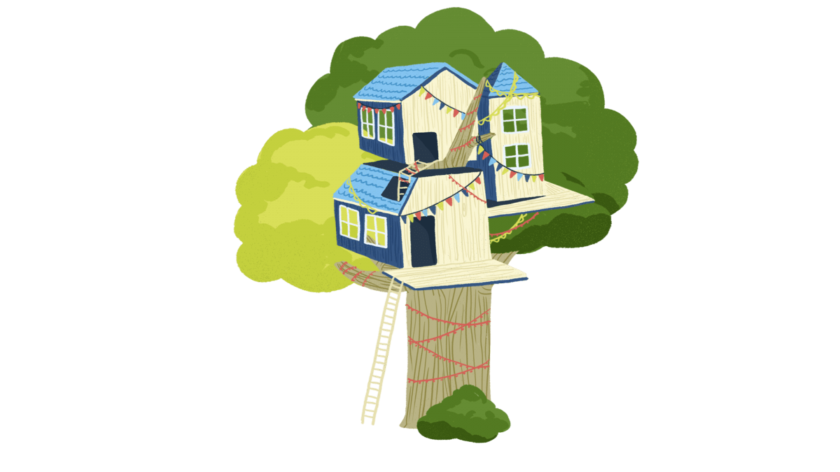 Ladder clipart tree house. Treehouse decorated with colourful
