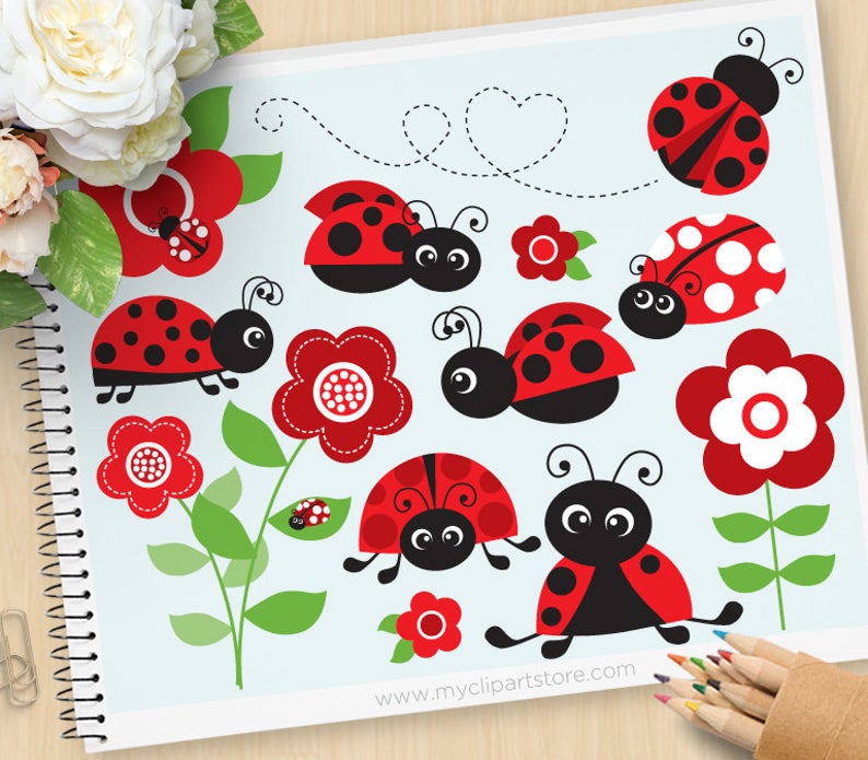 Ladybugs clipart red ladybug. Garden ladybirds flowers spring