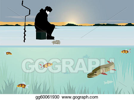 Vector stock winter on. Lake clipart fishing lake