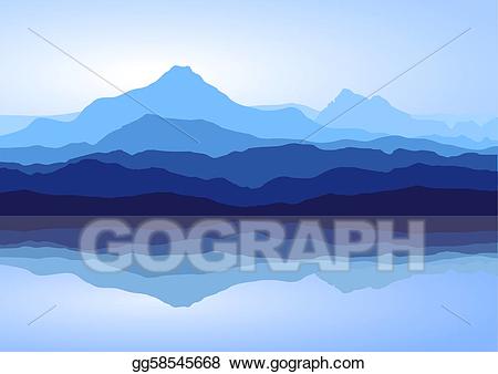 Vector art blue mountains. Lake clipart mountainous