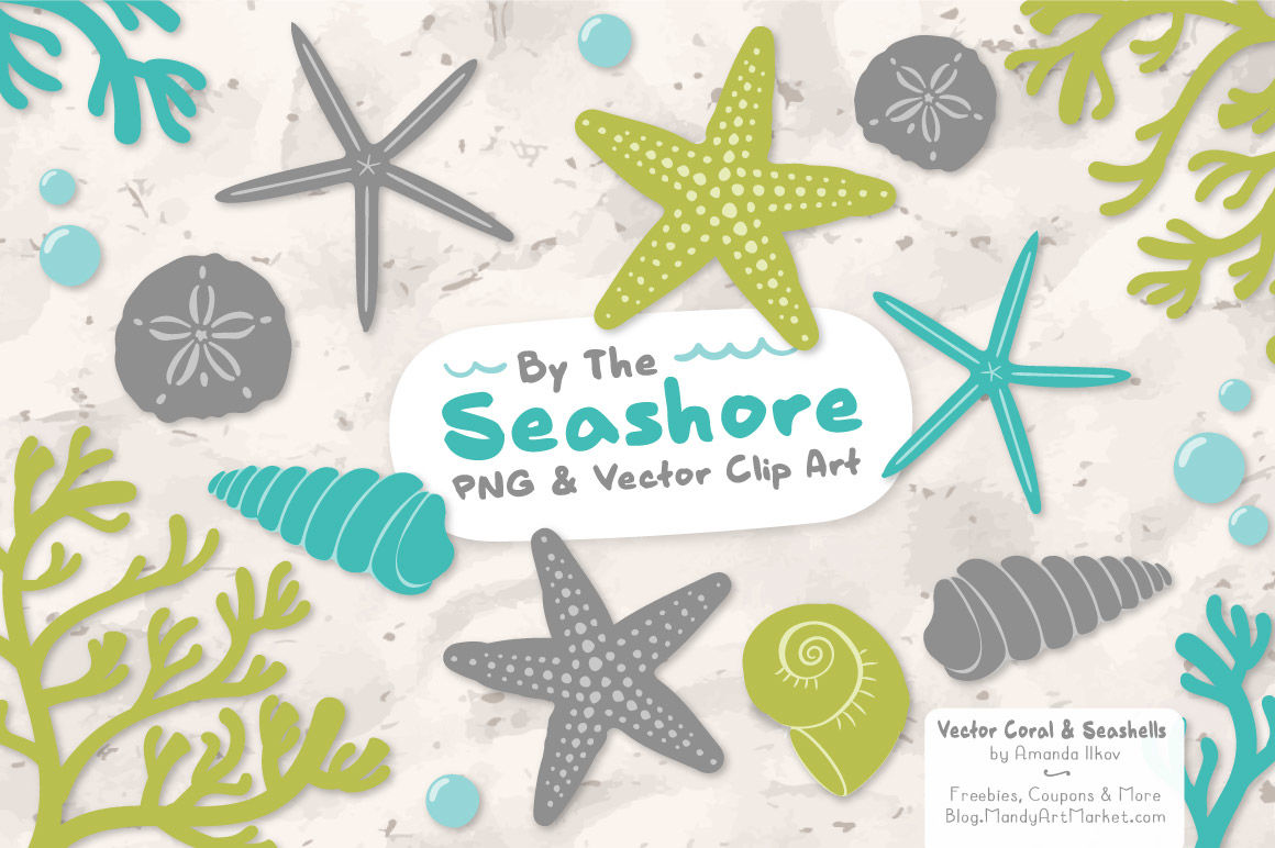Shells coral in sea. Land clipart seashore
