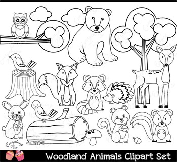 Wood animals set . Land clipart woodland habitat