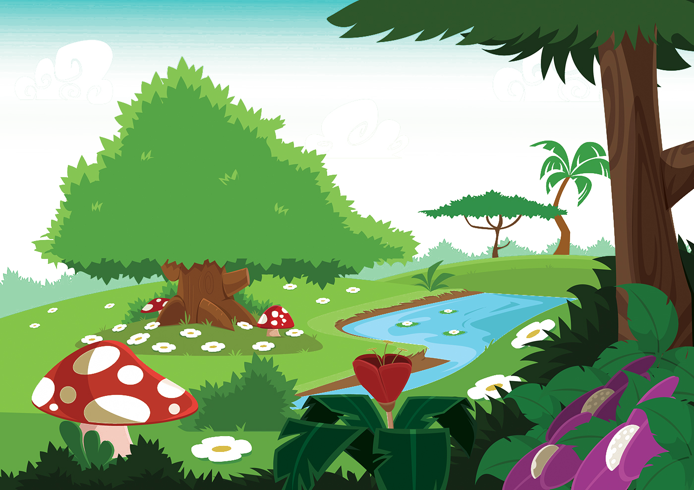Landscape clipart forest. Drawing illustration cartoon painted