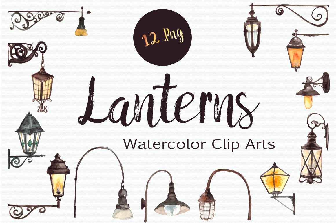 Lantern clipart watercolor. Lanterns clip art set
