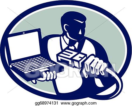 Eps illustration technician holding. Laptop clipart computer worker