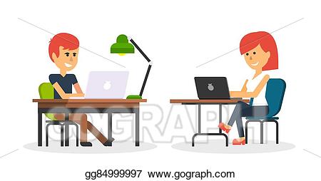 Vector people work in. Laptop clipart computer worker