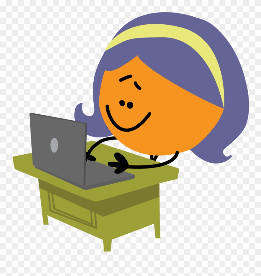 Working clipart cartoon. Female on a laptop