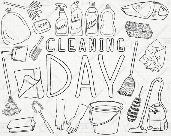 Laundry clipart chore. Doodle cleaning vector pack