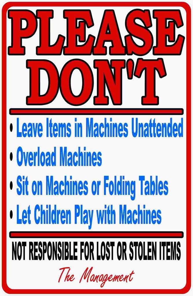 Laundromat rules liability sign. Laundry clipart lost property