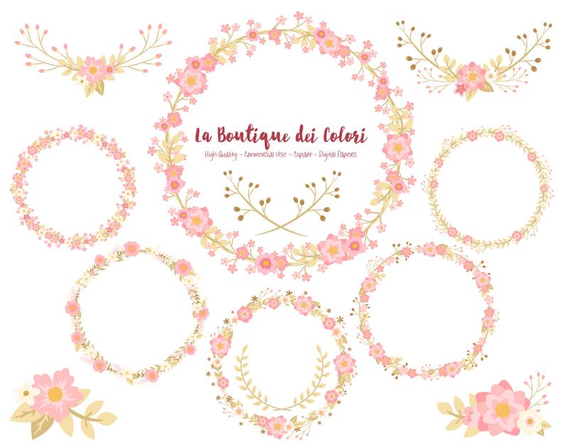 Laurel clipart cute. Pink and gold flower