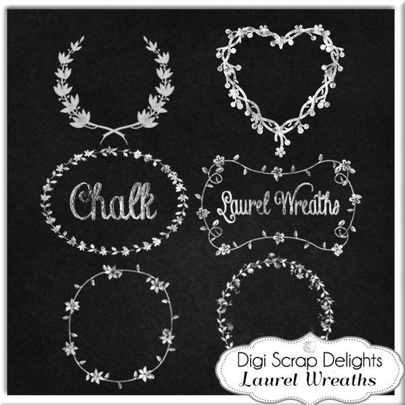 Laurel clipart decorative. Digital wreath chalk frames