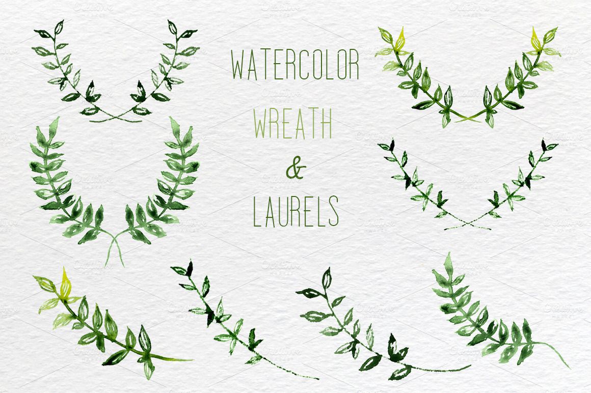 Set of wreath and. Laurel clipart watercolor