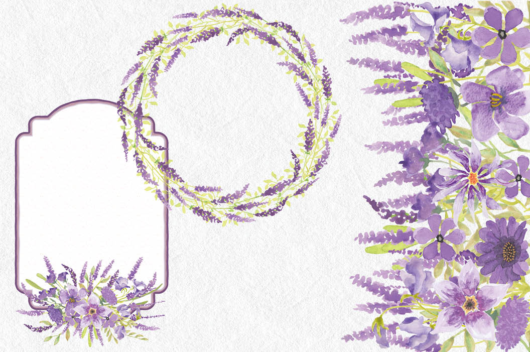 Watercolor clip art bundle. Lavender clipart purple lavender