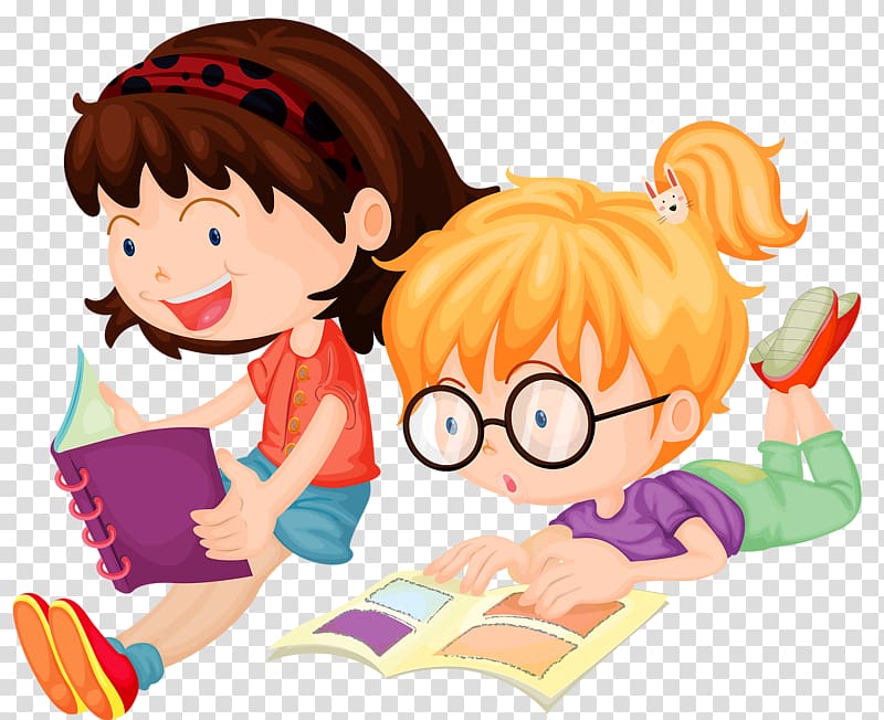 Learn clipart book. Two girls reading books