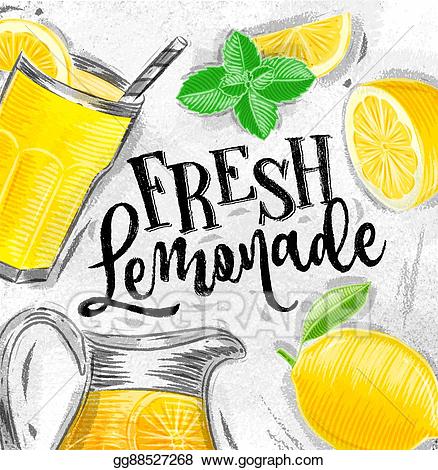 Vector art poster drawing. Lemonade clipart fresh lemonade