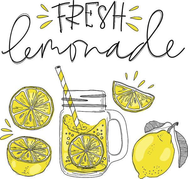 Poster with elements glass. Lemonade clipart fresh lemonade