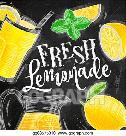 Vector illustration poster chalk. Lemonade clipart fresh lemonade