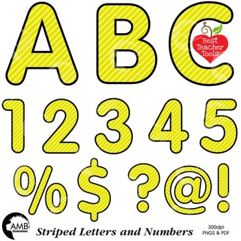 Alphabet striped and numbers. Letters clipart yellow