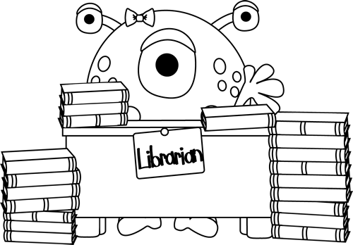 Black and white clip. Librarian clipart monster