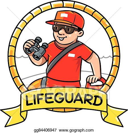 Lifeguard clipart drawing. Vector art funny emblem