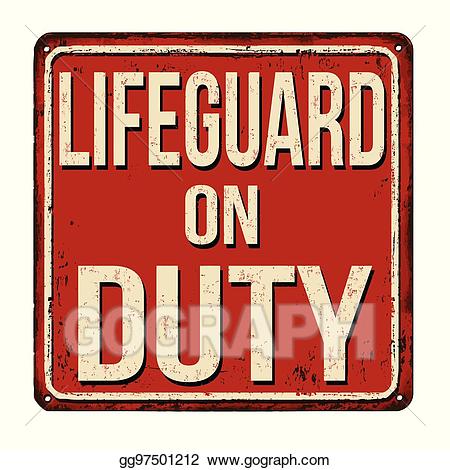 Lifeguard clipart duty sign. Vector art on vintage