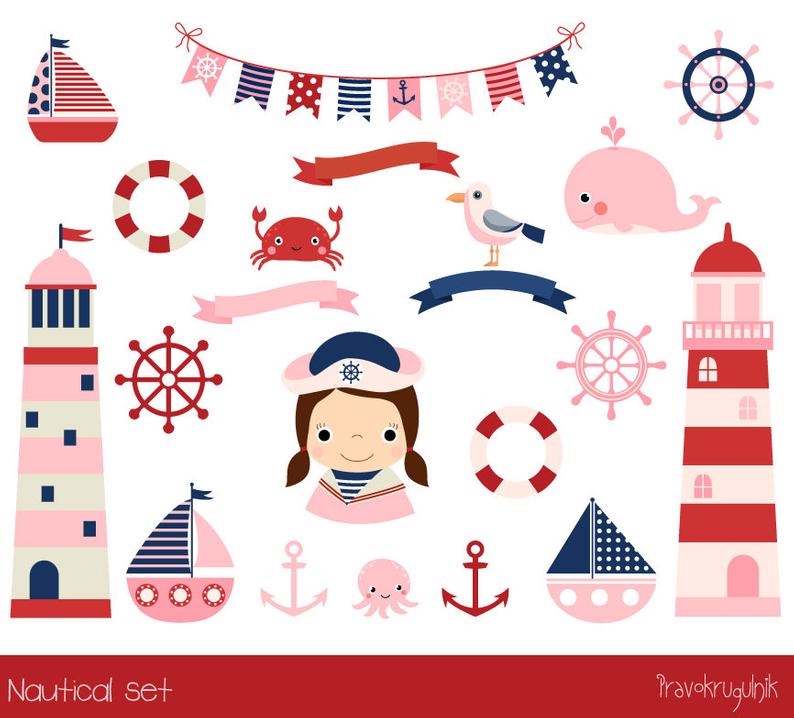 Pink nautical clip art. Lighthouse clipart baby