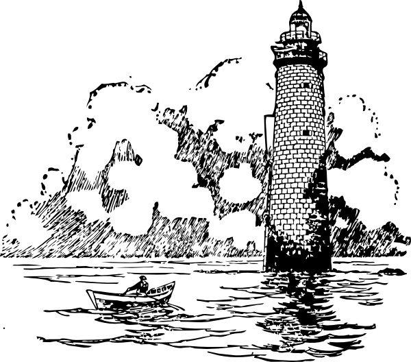 Lighthouse clipart boat scene. Small rowing beside clip