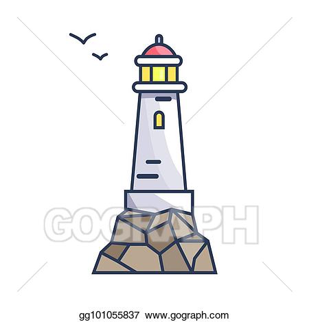 Vector art tall beacon. Lighthouse clipart rock clipart