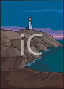 Seascape of a on. Lighthouse clipart shore line