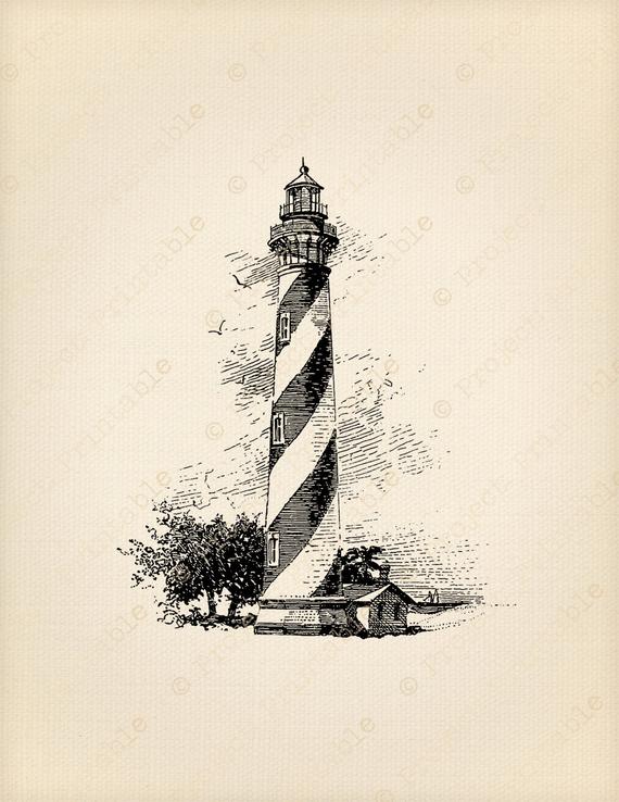 Lighthouse clipart vintage. Instant digital download printable