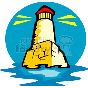 Lighthouse clipart yellow. In the water royalty