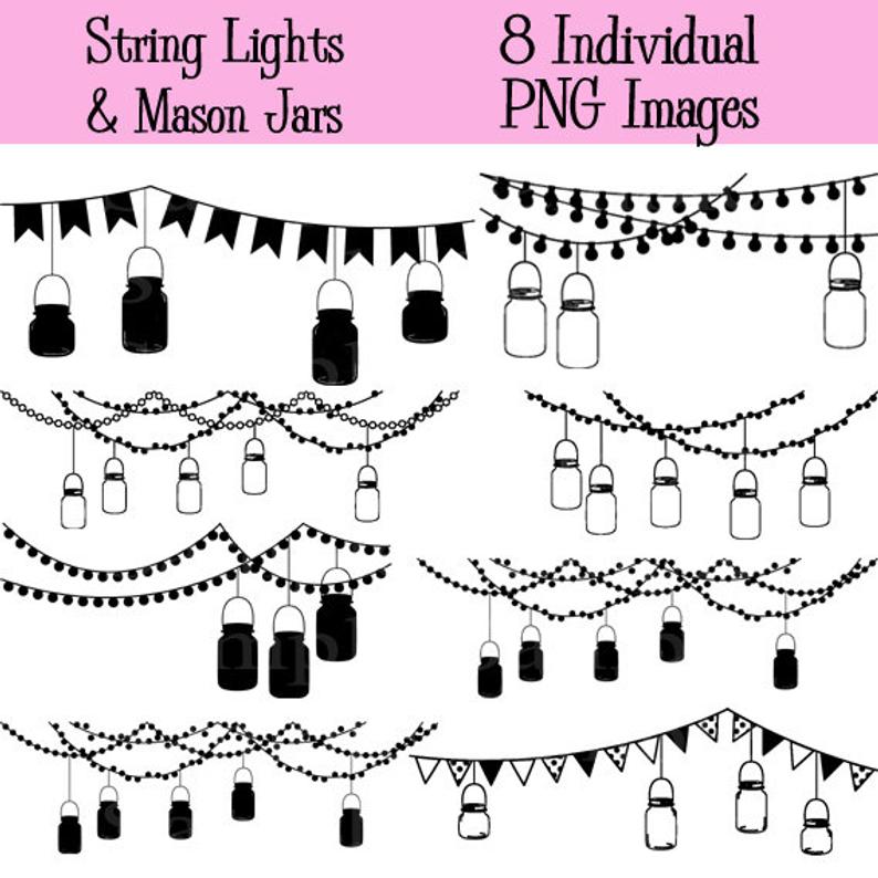 Lights clipart mason jar. Jars digital instant download
