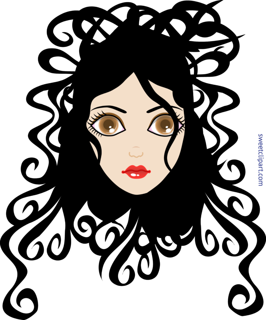 Girl curly black hair. Lines clipart curley