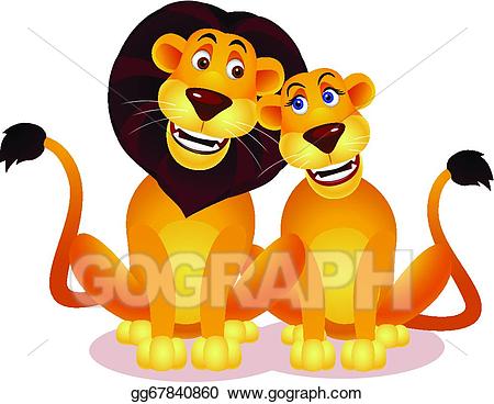 Eps vector stock illustration. Lion clipart couple