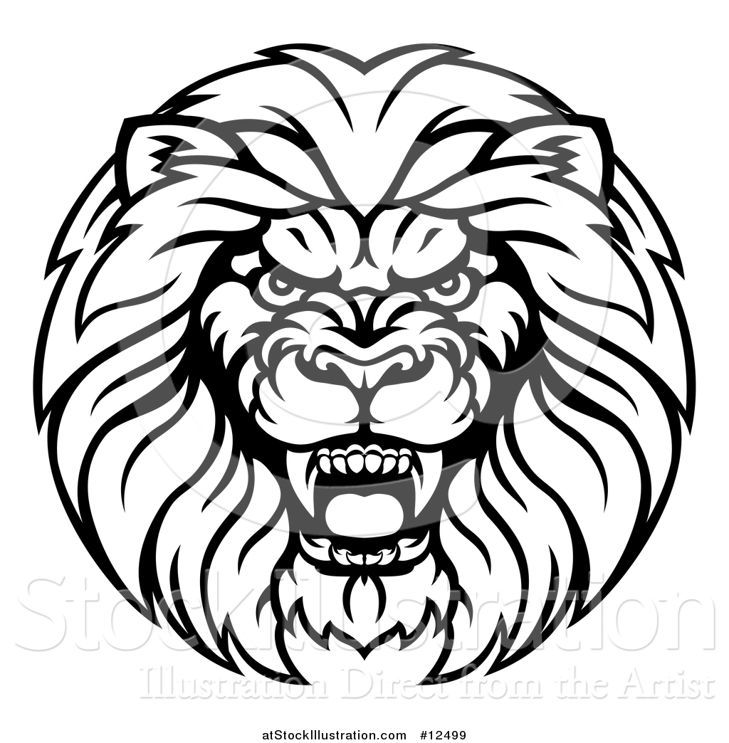 Lion face line drawing. Lions clipart aggressive