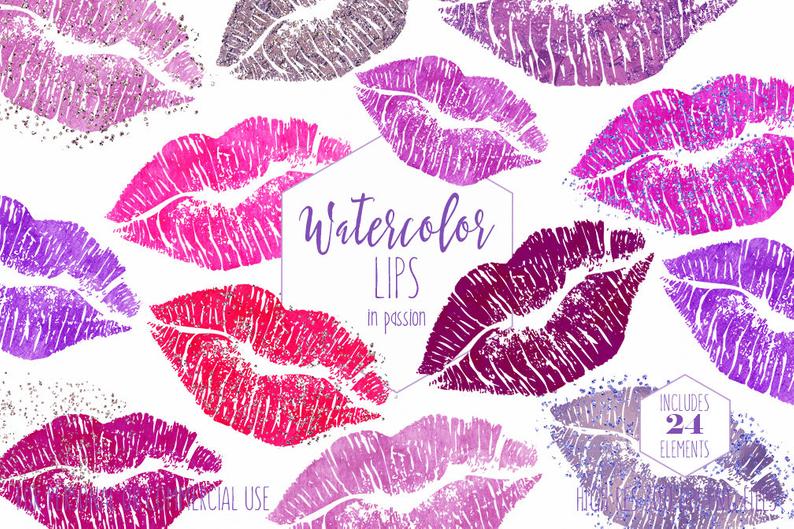 lips clipart watercolor