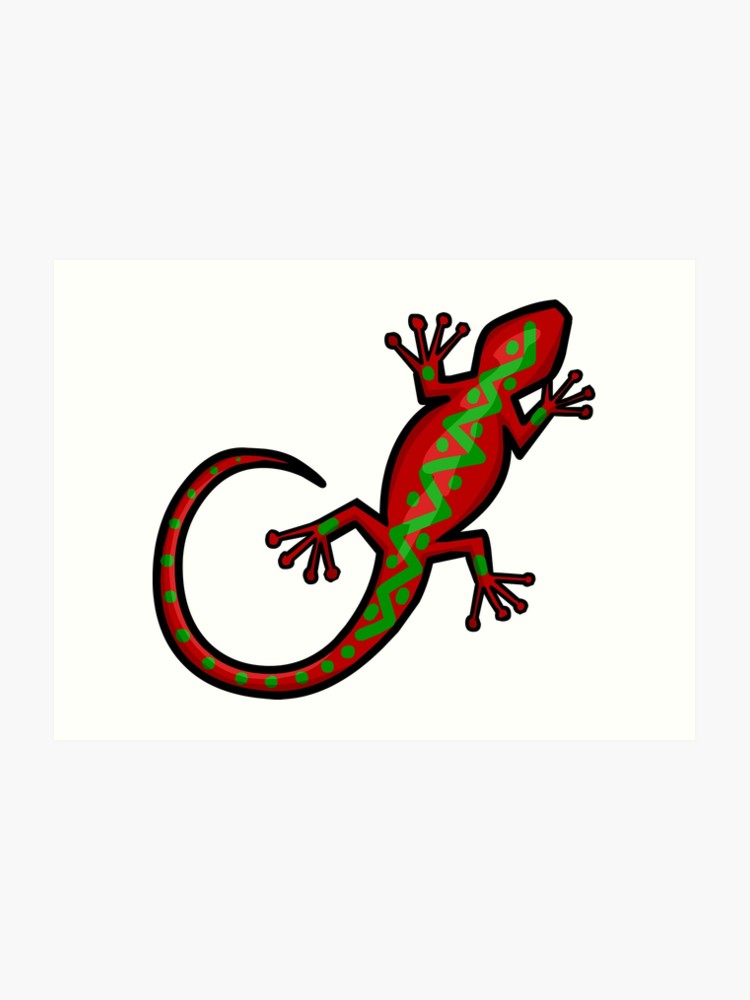 Gecko art print . Lizard clipart aboriginal