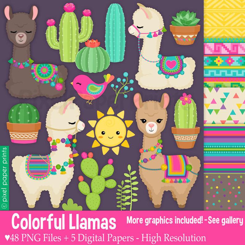 Llama clipart colorful. Llamas decorated alpaca clip