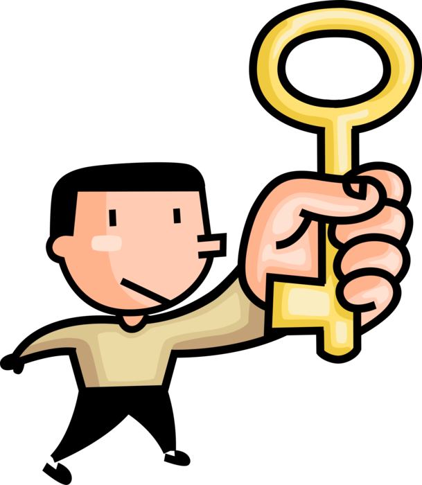 Holding key to unlock. Padlock clipart skeltons