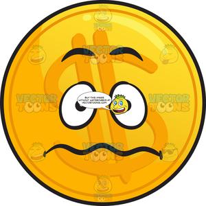 Golden coin emoji . Log clipart nervous