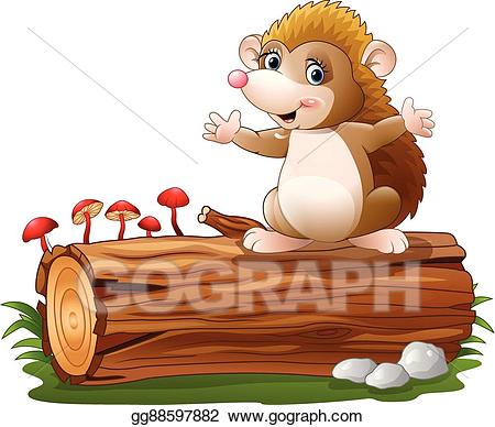 Vector hedgehog cartoon on. Logs clipart cute